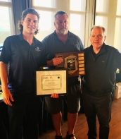 Luke Parkin is awarded the 2023 Spring Bursary Award by OGMA President Steven Ringler and AGMCA Executive Director Noel Marsella.